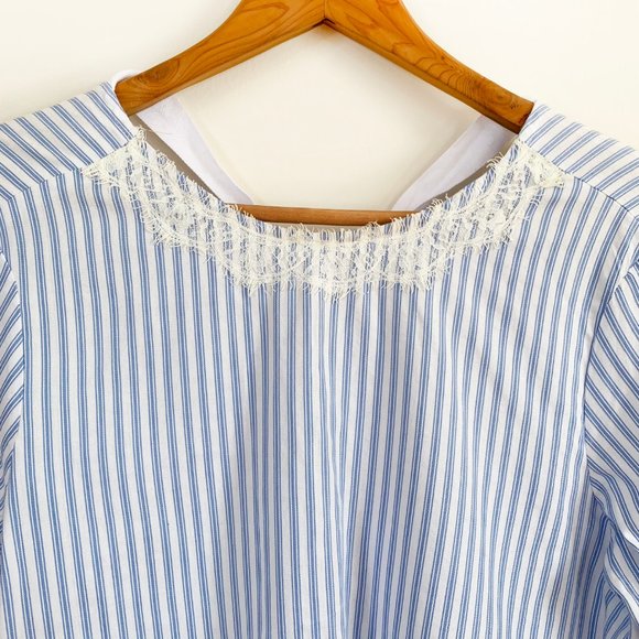 ZARA Striped Blue White Blouse Top Lace Detail - Picture 4 of 14